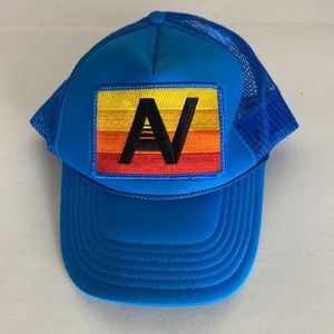 Aviator Nation Blue LOGO RAINBOW VINTAGE TRUCKER HAT.